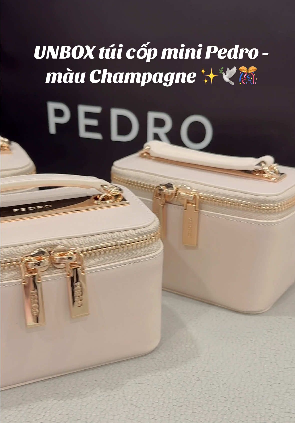 UNBOX túi cốp mini Pedro - màu Champagne ✨🕊️🎊 #pedro #unboxtuipedro #unboxing #xuhuongtiktok #ordersing #fypシ 