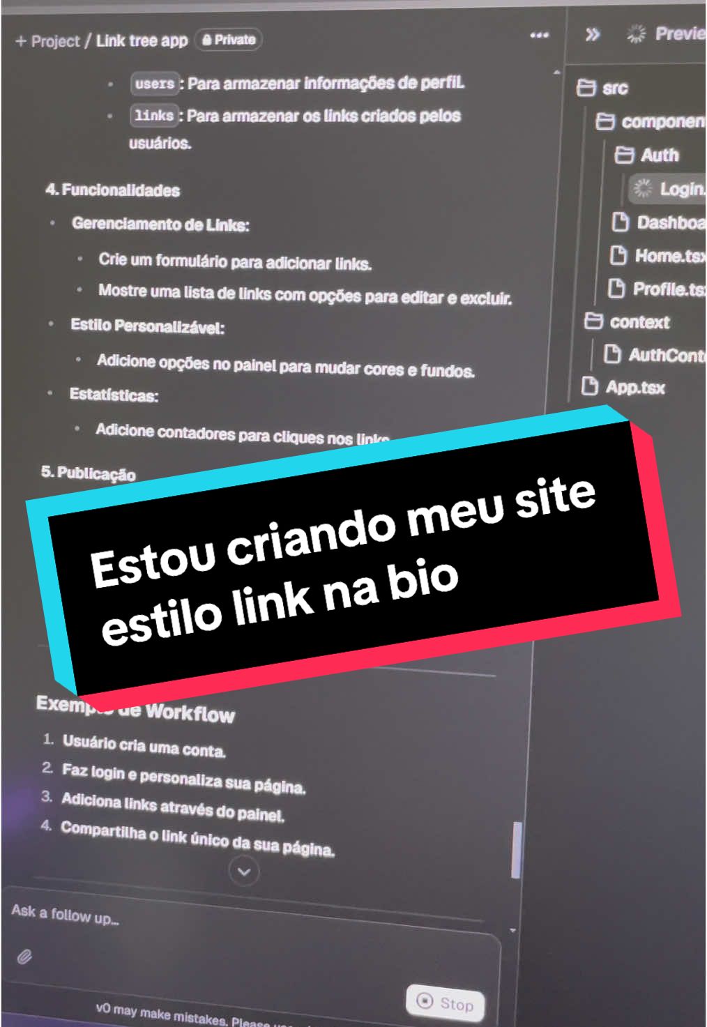 Estou criando meu próprio site estilo linktree! #linktree #site #v0dev #dev 