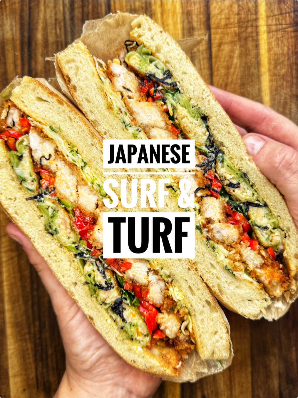 🇯🇵 JAPANESE SURF & TURF 🇯🇵  This is probably the nicest sandwich I’ve ever more which is lucky because for logistical reasons I had to make it three times. It’s no surprise though as the ingredients all work so perfectly together I’m surprised nobody has done it before (they might have, I’ve not checked).  🐷 pork tonkatsu 🦐 prawn gyoza 🐷 tonkatsu sauce 🦐 asian slaw 🐷 pickled chilli 🦐 spronion  🐷 nori #surfandturf #tonkatsu #gyoza #japanese #asian #asianfood #sandwich #food #Recipe #FoodTok 