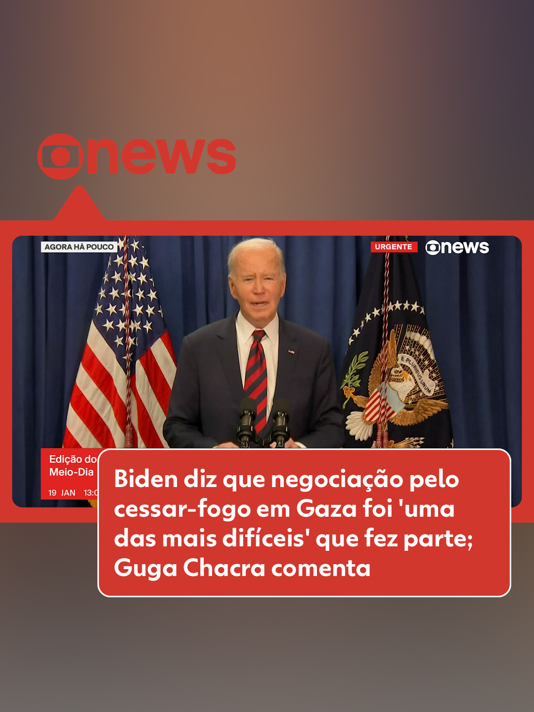 Cessar-fogo - O presidente dos EUA, Joe Biden, falou sobre o cessar-fogo entre Israel e o grupo terrorista Hamas, que entrou em vigor neste domingo (19). Em um pronunciamento, ele declarou que a negociação pelo acordo foi 