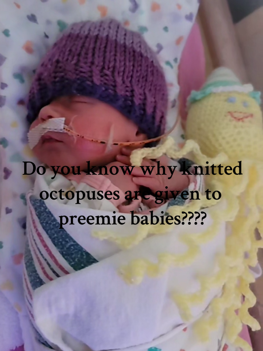 Did you know a knitted octopus for a Preemie is magical in such a way that the tentacles feel like an umbilical cord. The octopuses are placed in incubators or cots with preterm babies, allowing them to grab onto the tentacles. The tentacles resemble the umbilical cord for the baby! Another very important benefit it that the tentacles give the baby something to grasp other than things like their cannulas, endotracheal tubes, or nasogastric tubes, lessening the chance that they will accidently pull something.  As i was watching her play with her octopus in her crib 8 months later, I couldn't help but have a tear of happiness as I look to see how far they have come❤️ and they still love there octopus🐙 ok they both are more of a fan of the blue one but can you blame them🤣 the yellow definitely has a different vibe 🤣🐙