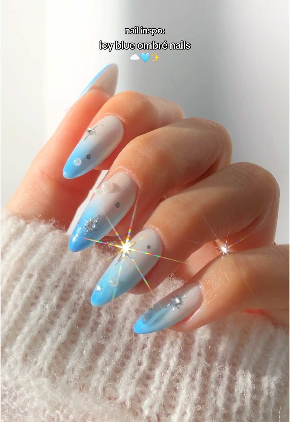 blue ombré nail inspo 🩵✨ created for @flaconi 🫶🏻 rings: @Daisy London 💍 ad • paid to create • no obligation to post #nails #nailinspo #ombrenails  nail inspo inspiration nail design art tutorial ombré gel nails winter at home nägel nageldesign 