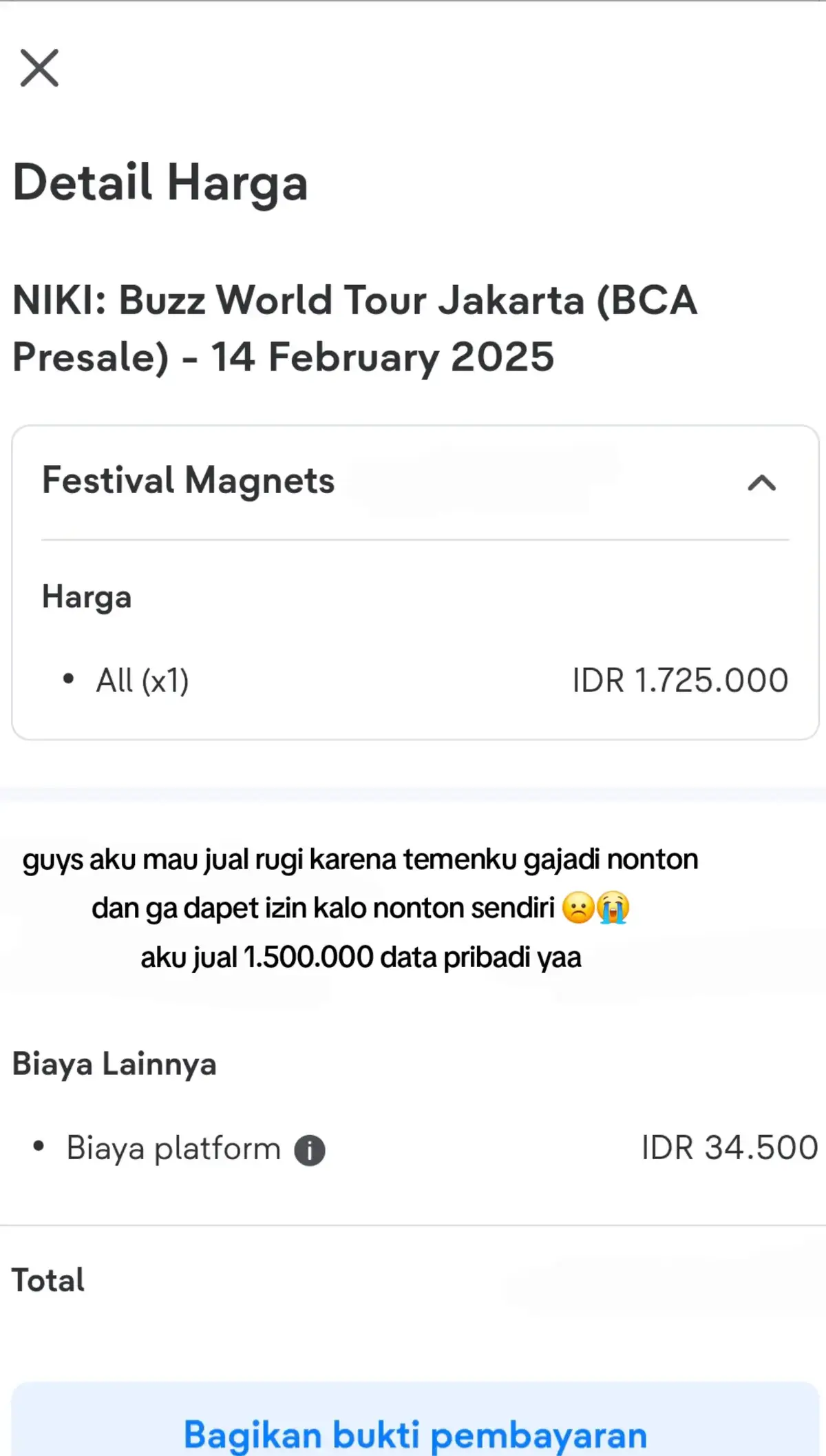 jual rugi karena ga dapet izin kalo nonton gaada temennya 😭☹️ jual rugi 1.5jt ajaa pake data pribadii #niki #buzztour #backburner 