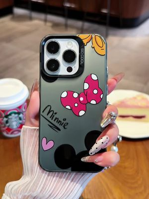 Casing ponsel hitam Minnie Mouse untuk iPhone dan Android, juga dengan gelang