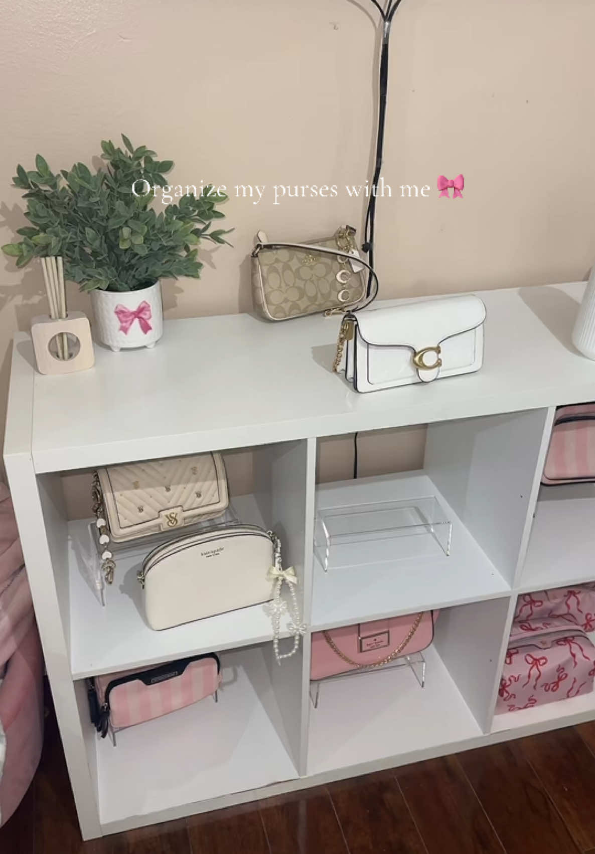 #pursecollection #purse #coach #pink #bows #girl #roomorganization  