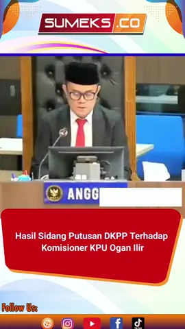 SUMEKSCO-Berdasarkan hasil sidang Dewan Kehormatan Penyelenggaran Pemilihan Umum (DKPP), Senin, 20 Januari 2025. Pencopotan Masjidah dari Ketua KPU Kabupaten Ogan Ilir, dibacakan oleh Ketua DKPP, Heddy Lugito.  Adapun keputusan DKPP, menyatakan lima anggota KPU Ogan Ilir terbukti melanggar kode etik.  BACA SELENGKAPNYA DI#WWWSUMEKSCO #kpuoganilir #hasilsidang #putusanmk #fypシ゚viral #sumeksco sumber:DKPP-RI
