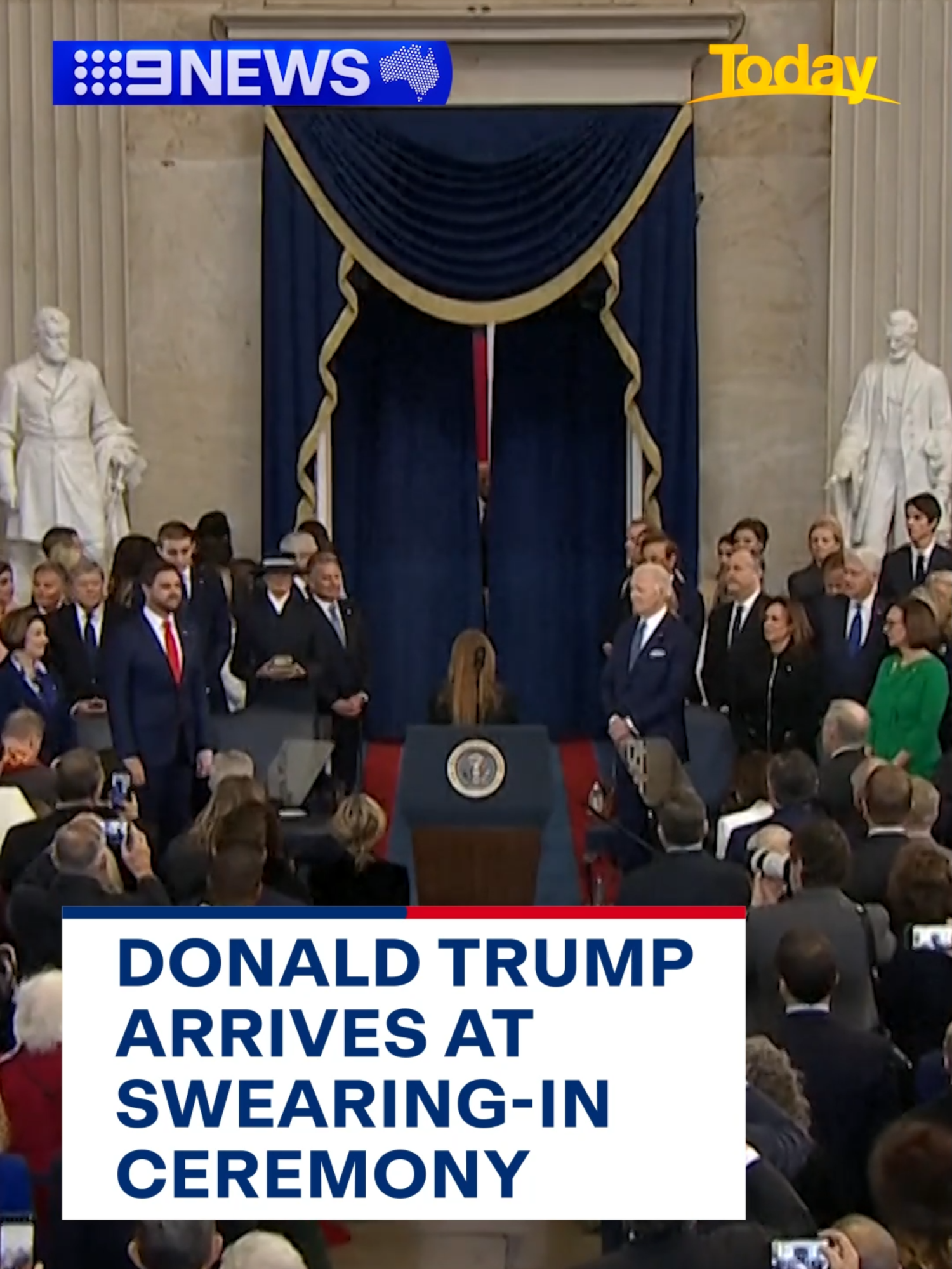 Donald Trump has arrived at the Capitol ahead of his swearing in. #Trump #politics #USA #inauguration #news #9News #InaugurationDay | Live on Channel 9 and 9Now