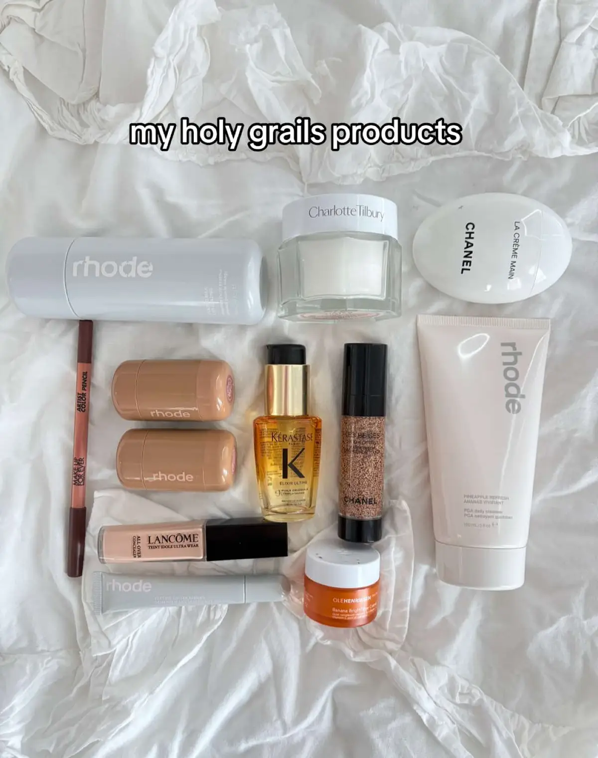 lmk what else you think I should try!  #rhode #rhodeskin #barrierbutter #glazingmilk #perfume #rhodeblush #makeupforever #chanel #rhodeliptreatment #makeup #chanelhandcream #makeuptutorial #makeuphacks #MakeupRoutine #grwm #fyp #massfollowing #cleangirl #pinterest #charlottetilbury  @rhode skin @Lancôme @Charlotte Tilbury @chanel.beauty @MakeUpForEverUSA @ALASTIN Skincare @Kérastase @Olehenriksen 