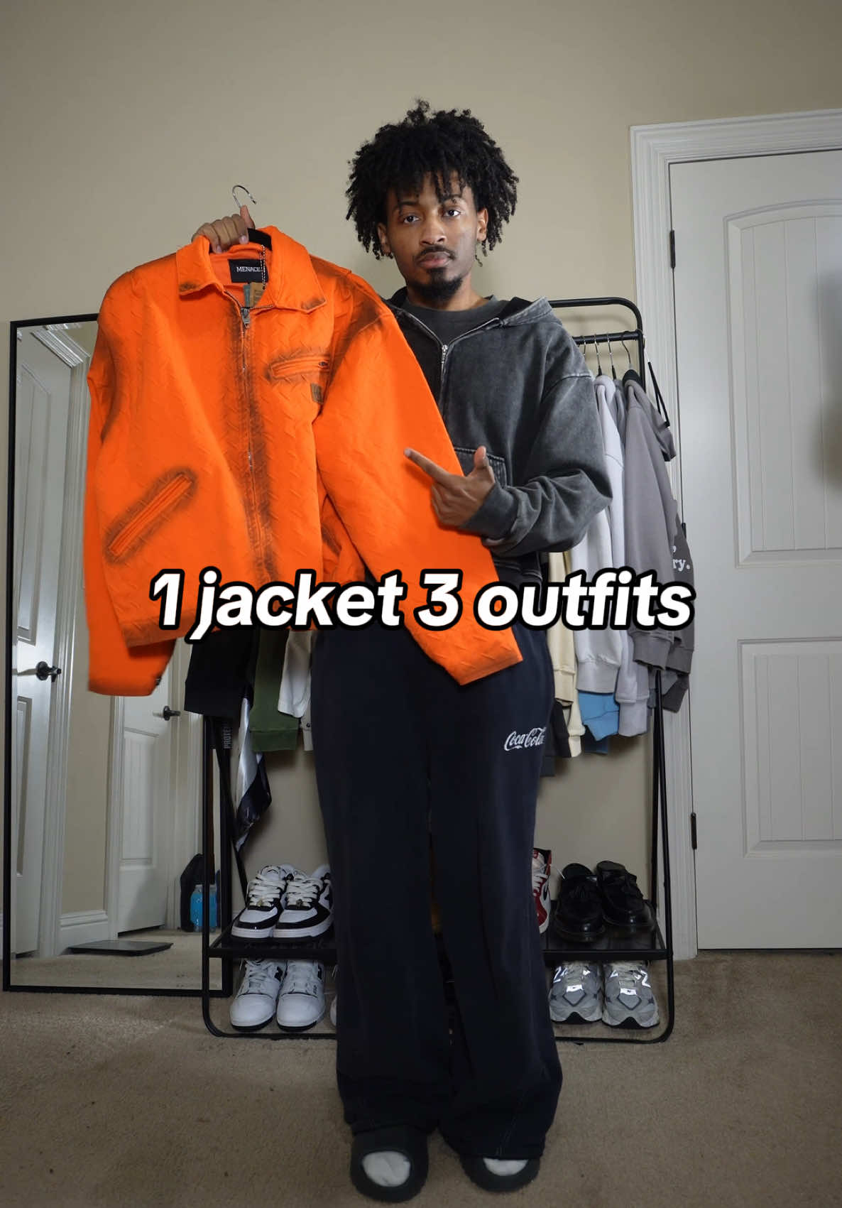 1 Jacket, 3 outfits 🍊 Jacket from @MENACE  #outfitinspo #jacket #fashiontok #TikTokFashion #mensfashion 