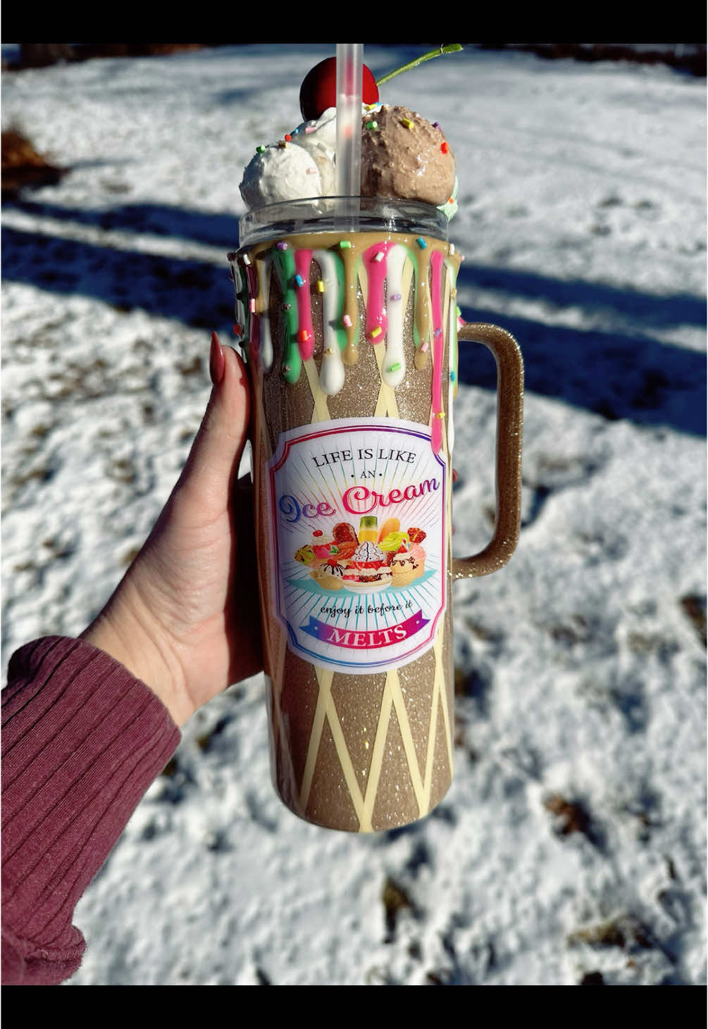 Ice cream tumbler with topper. Available to order with the link in bio! #tumblersoftiktok #epoxytumblersoftiktok #epoxytumblers #customtumblers #fyp #customtumbler #tumblertok #tumbler #tumblertutorial #gift #glittertumblers #icecream #icecreamday #ice #icecreamshop #icecreamcone 