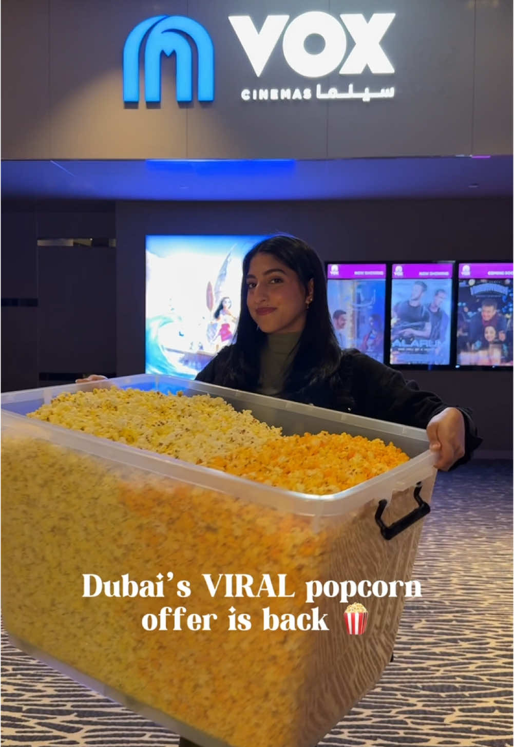 Bring any food container at Vox in 🇦🇪 and you can fill it up with salt and cheese popcorn for just 30 dhs 😮🍿  It’s such a great offer but make sure you don’t waste it, we ended up packing most of it in ziplocks and distributing ❤️  #foryou #popcorn #voxcinemas #dubai #uae #viral #trending #dubaifoodie 