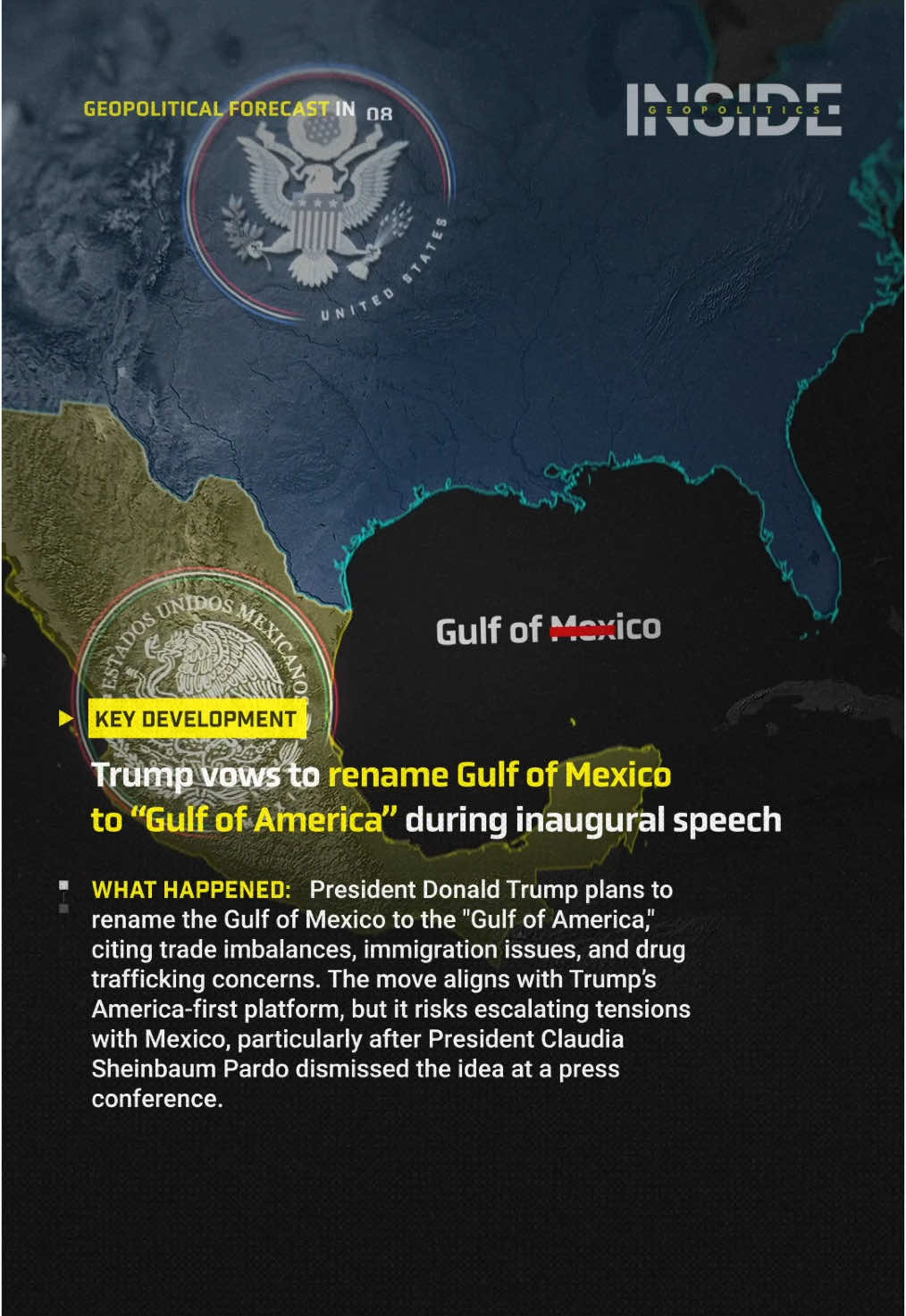 Jan 20, 2025 | President Donald Trump plans to rename the Gulf of Mexico to the 