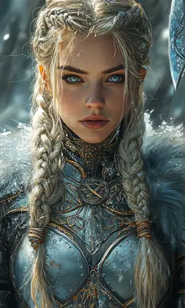 The Daughter of Jotun #VikingWarrior #IceCave #FrostAxe #MythicalViking #EpicFantasy #FemaleWarrior #NordicLegend #VikingStyle #WarriorQueen #vikingaesthetic 