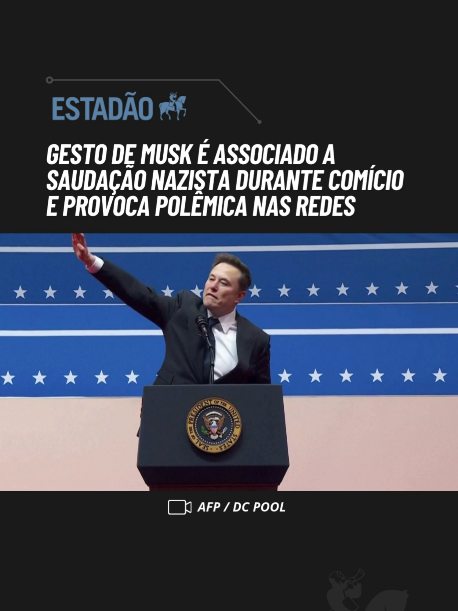 🇺🇸 O bilionário Elon Musk, dono da Tesla do X, e um dos principais financiadores da campanha do presidente americano, Donald Trump, fez uma saudação durante um comício em Washington nesta segunda-feira, 20, comparada ao cumprimento usado pelos nazistas durante a 2ª Guerra. Procurado pelo NYT, Musk não se pronunciou. Leia mais no site do Estadão. 📹 AFP/DC POOL #ElonMusk #DonaldTrump #posseTrump #EUA