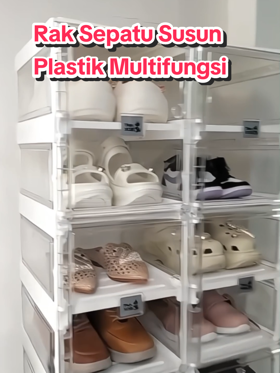 Tidak perlu instalasi Lebih Tebal Dan Kuat Kotak Sepatu Ukuran Ekstra Besar Shoe Storage Boxes SuSun Plastik Lemari Sepatu Rak kotak sepatu portabel multifungsi dengan Putih keranjang sepatu