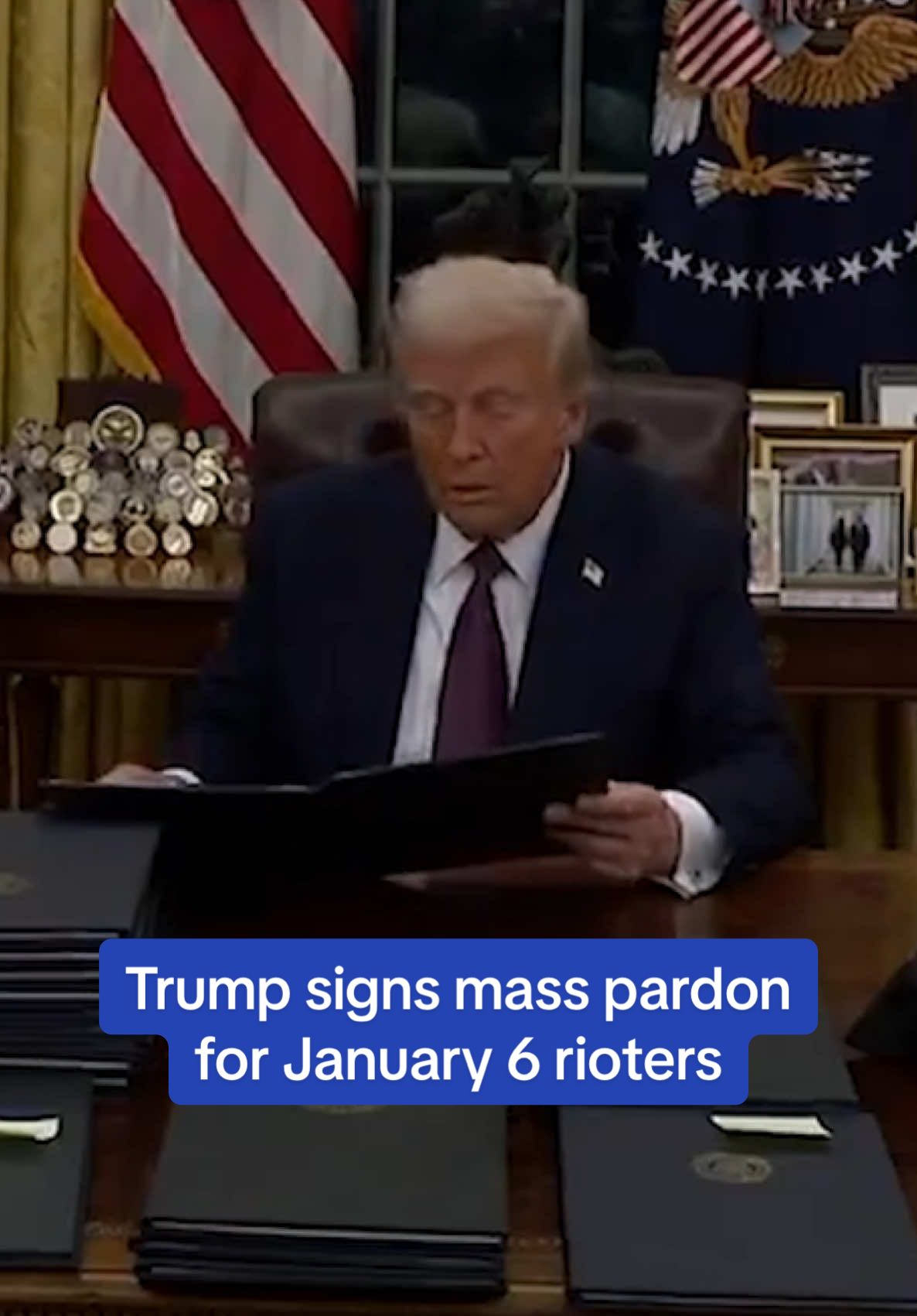 President Donald Trump has issued a mass pardon to approximately 1,500 people involved in the storming of the Capitol on January 6, 2021, including those who attacked law enforcement officers, using his clemency powers on his first day in office. 🎥 C-SPAN #trump #news #politics #january6 