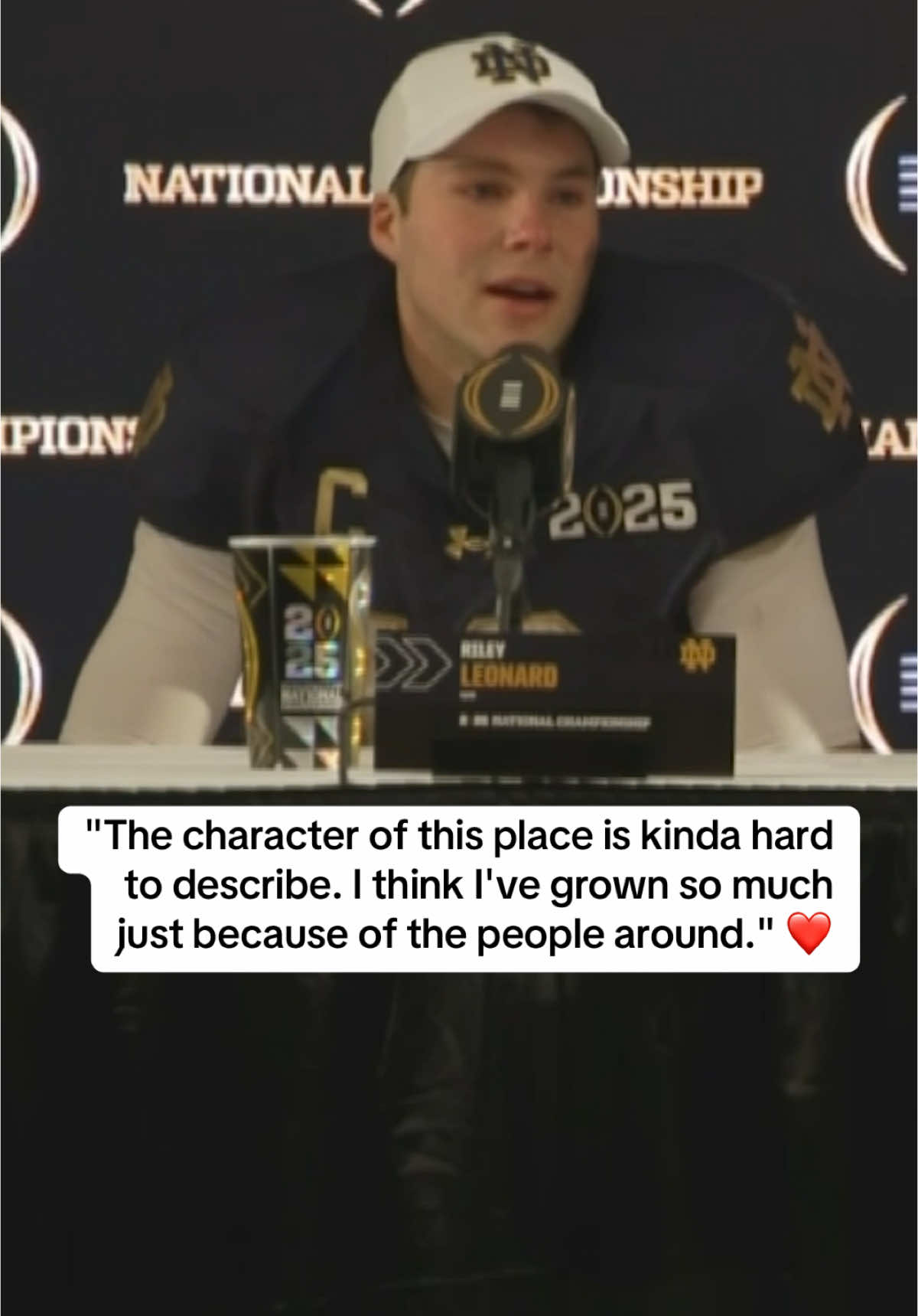 Notre Dame’s Riley Leonard gets emotional talking about how his teammates helped him grow on and off the field 🍀 #cfbonfox #rileyleonard #notredame #cfb #cfp #ohiostate 