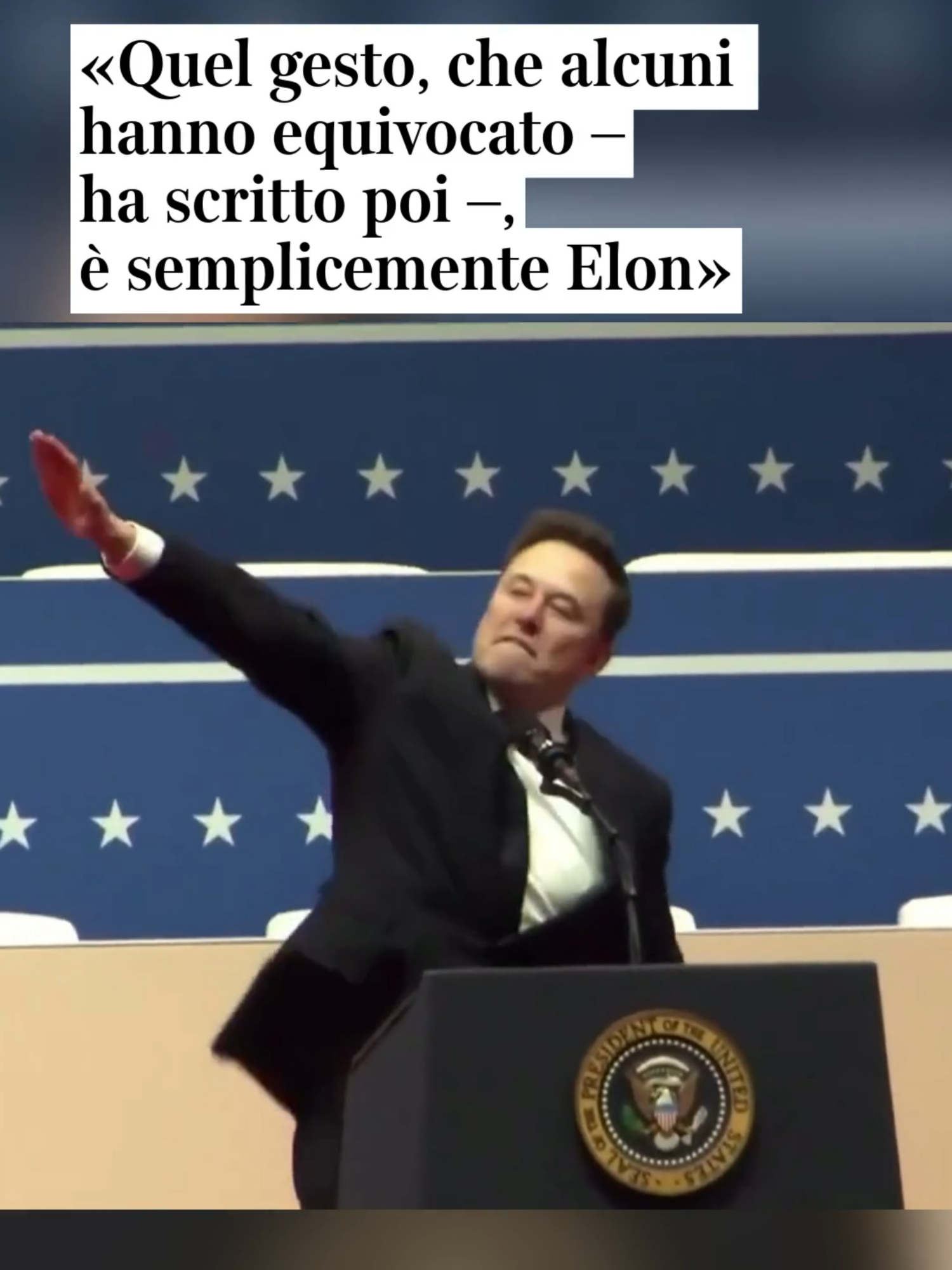 «L'Impero Romano è tornato, a cominciare dal saluto romano». Così in un post su X Andrea Stroppa, il referente italiano di Elon Musk, commenta un video del patron di Tesla- e neo-membro dell'amministrazione Trump - mentre, intervenendo alla Capital One Arena, ringrazia i sostenitori di Donald Trump nel giorno dell'insediamento salutandoli con il braccio teso.  Il post di Stroppa, poco dopo, è stato eliminato; e il referente in Italia di Musk ha scritto sul social: «A Elon non piacciono gli estremisti! Quel gesto, che alcuni hanno scambiato per un saluto nazista, è semplicemente Elon, che è autistico, che esprime i suoi sentimenti dicendo 