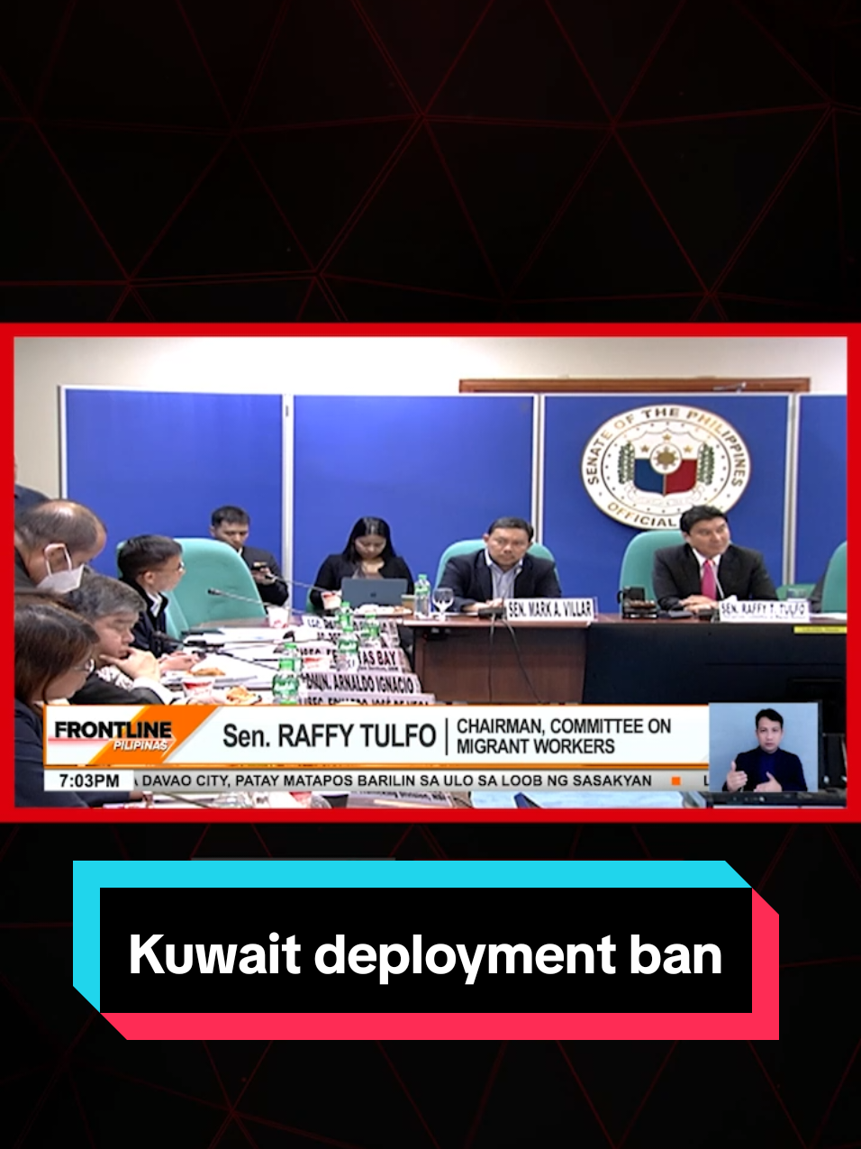 Dahil sa pagkamatay ng dalawang overseas Filipino worker (OFW) sa Kuwait, itinutulak ni Sen. Raffy Tulfo ang pagpapatupad ng deployment ban para sa mga Pinoy roon. #News5 #FrontlinePilipinas #NewsPH #BreakingNewsPH 