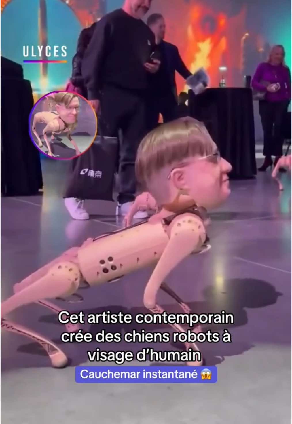 😱 Si c’est ça le monde de demain, non merci. Cet artiste s’est amusé a créer des chiens robots arborant des visages d’humain, et le résultat est tout simplement glauque. Si on croise ça dans la rue le soir, c’est sûr qu’on en dormira plus jamais.  Crédit : @beeple_crap 