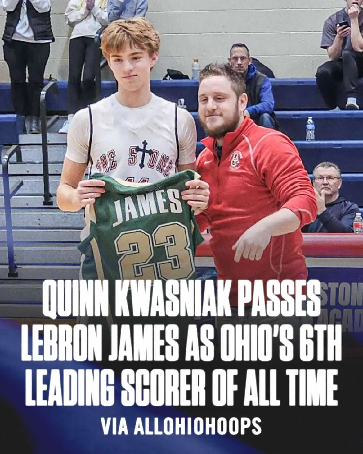 Cornerstone Christian (OH) senior Quinn Kwasniak just had a huge achievement 🙌🏀 #basketball #ohio #fypシ  Kwasniak passed LeBron on January 11th. He currently sits at 2,783 career points, positioning himself as the OHSAA’s 4th all-time leading scorer.  (via allohiohoops/IG, cca_hoops/X)