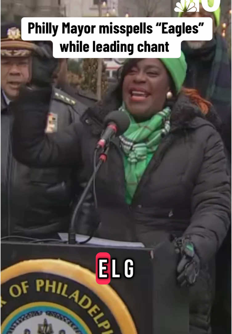 While speaking about road conditions before Sunday’s playoff game, Philly Mayor Cherelle Parker misspelled “Eagles” while leading a chant. #flyeaglesfly #eagles #nbc10philly 