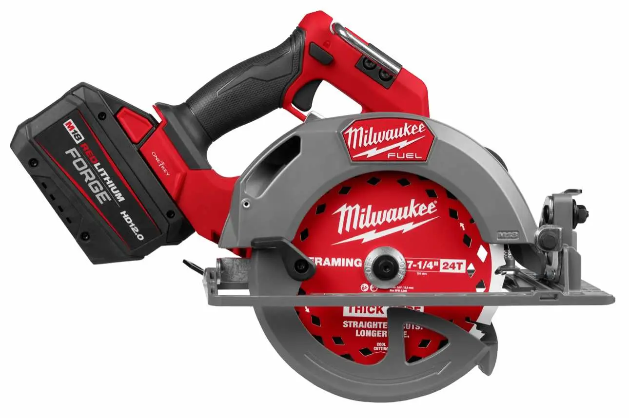 Available: Q3 2025 Designed for the professional carpenter and general contractor, the @Milwaukee Tool M18 FUEL™ 7-1/4” Circular Saw w/ ONE-KEY delivers class-leading performance to complete more demanding applications and achieve greater jobsite productivity.  The POWERSTATE™ Brushless Motor generates 6,000 RPM under load, resulting in the most powerful and fastest cutting cordless circular saw on the market.  The latest in REDLINK PLUS™ Electronics ensures maximum tool performance and protection from overload, overheating, and over-discharge. When paired with an M18 REDLITHIUM™ FORGE™ HD12.0 Battery this saw delivers 750 cuts per charge, while maintaining compatibility with all M18 REDLITHIUM™ batteries.  This saw also comes with a 7-¼” 24T Thick Kerf Framing Circular Saw Blade, offering the straightest cuts and longer life. The ergonomic, compact, and lightweight design makes the saw a perfect solution for all-day cutting.  Equipped with AUTOSTOP™ Advanced Kickback Protection, the saw shuts the power off when a severe kickback event is detected. VACLINK™ Wireless Dust Control allows for direct activation with compatible extractors. ONE-KEY™ is a free inventory app to track and manage all your tools via Bluetooth connectivity.  Use it on smartphones, computers, and tablets. Additional user-demanded features include an electric blade brake, LED work light, rafter hook, and all magnesium guards and shoes.  The battery-powered 7-1/4 circular saw is backed by our industry-leading 5-year limited power tool warranty. #milwaukeetool #nothingbutheavyduty #milwaukeetooladdict 