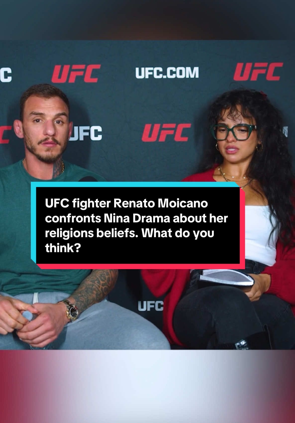 UFC fighter Renato Moicano confronts Nina Drama about her religions beliefs. What do you think? #UFC #renatomoicano #islammakhachev #mma #ninadrama #kickboxing #boxing #muaythai #muaythaifighter #muaythaifighter #jiujitsu #brazilianjiujitsu #jiujitsugrappling #jiujitsulifestyle #wrestling #wrestlingtiktok #wrestlingtok #fit #Fitness #grappling #karate #ufc311 #religion #christiantiktok #christianity #islam #muslim #catholic 