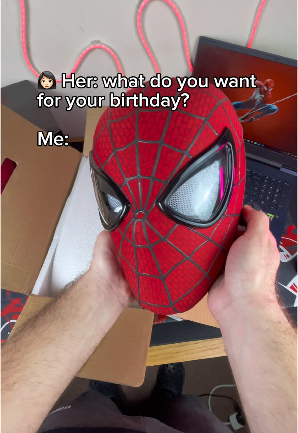 The ultimate birthday present 🥹🕷️🕸️ #spiderman #marvel #milesmorales #spidermanmask 