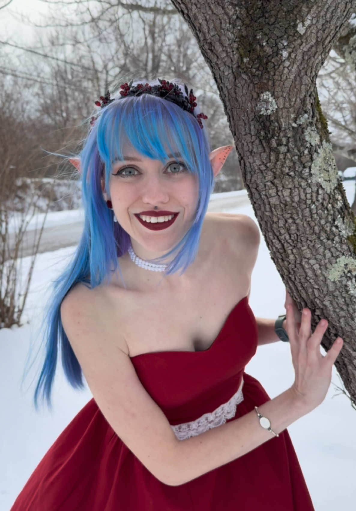 He took it a little too seriously  #fyp #snow #funny #winter #reddress #bluehair #pretty #ice #cold #fairy #magic 