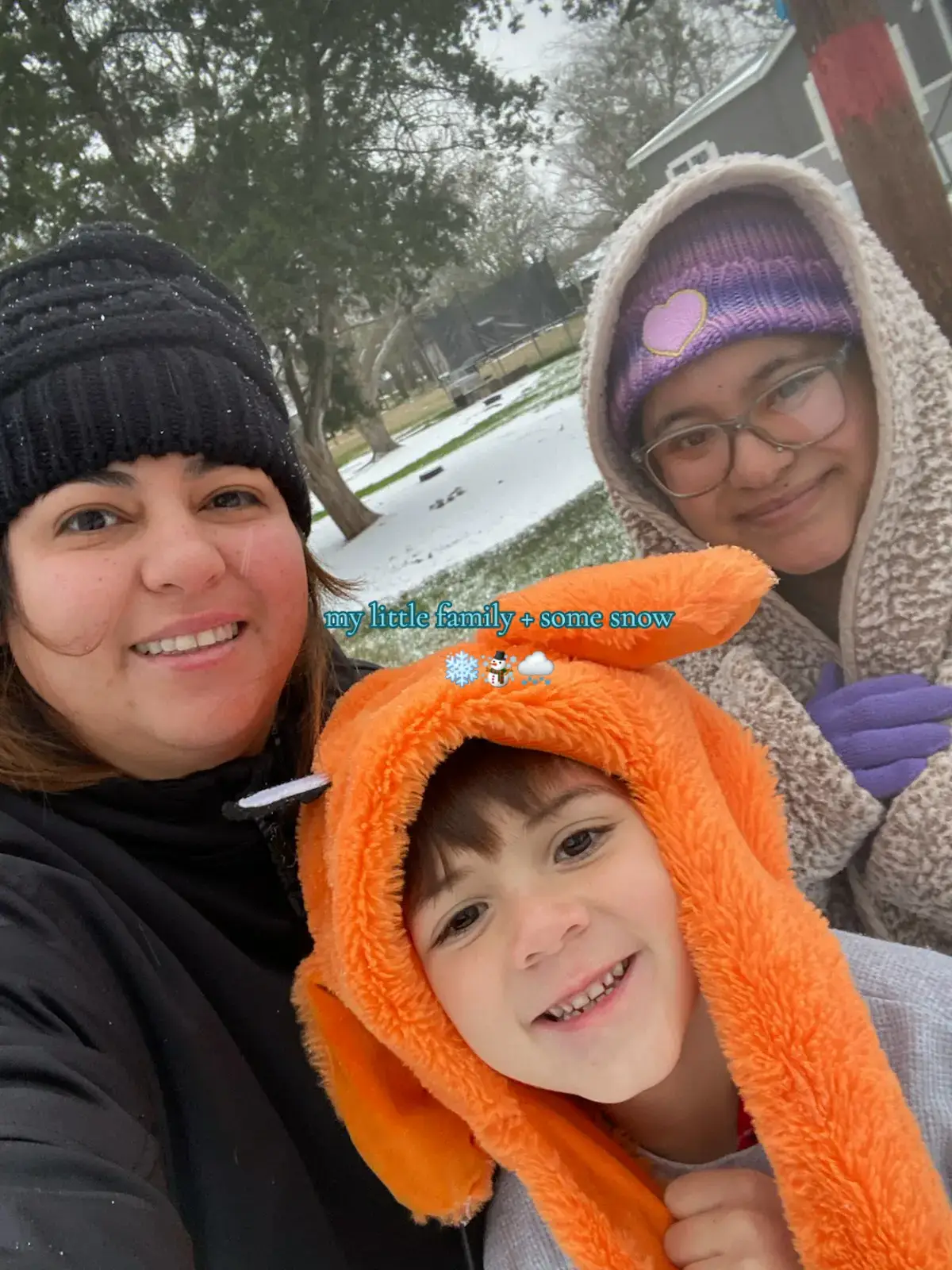 and now its all melting🥲 #family #mylittlefamily #littlefamily #mom #boymom #MomsofTikTok #momtok #furbaby #snow #snowday #texas #texasweather 