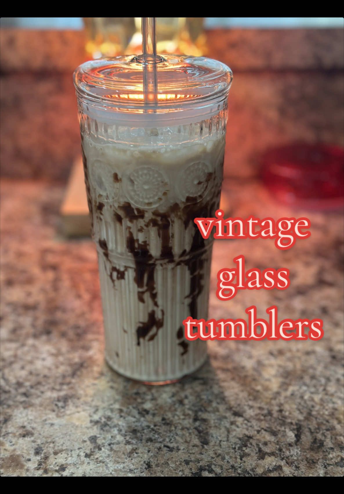 Coffee just tastes better in a beautiful glass tumbler! #glasscup #coffee #coffeetiktok #icedcoffee #instantcoffee #vintage #glassware #glasstumbler #coffeecup 