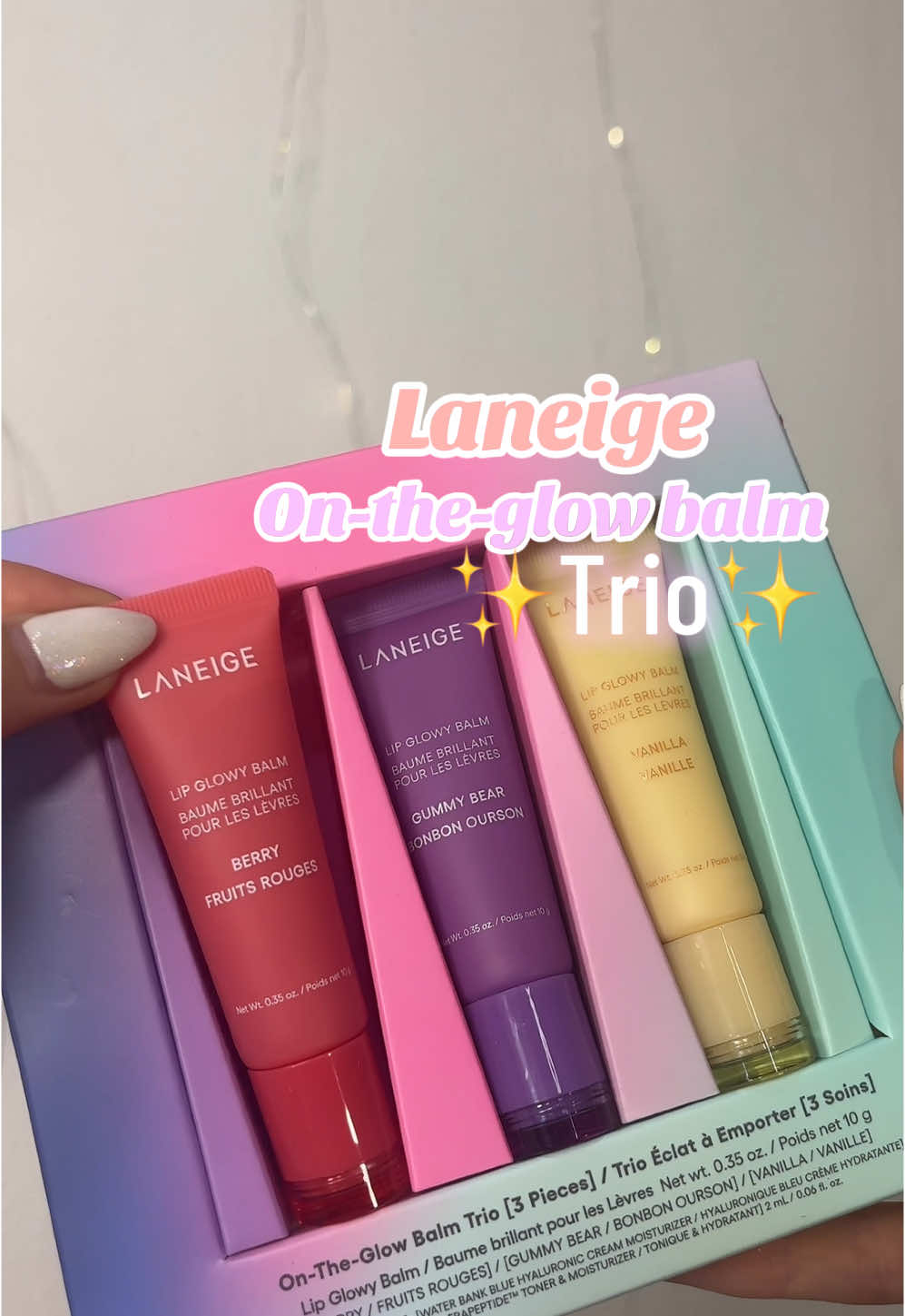 3 Laneige lip balms for the price of 2? Yes, please! #laneige #ontheglowlipbalmtrio #laneigeberry #laneigevanilla #laneigegummybear #lipbalm #earnscommissions #amazonaffiliate 