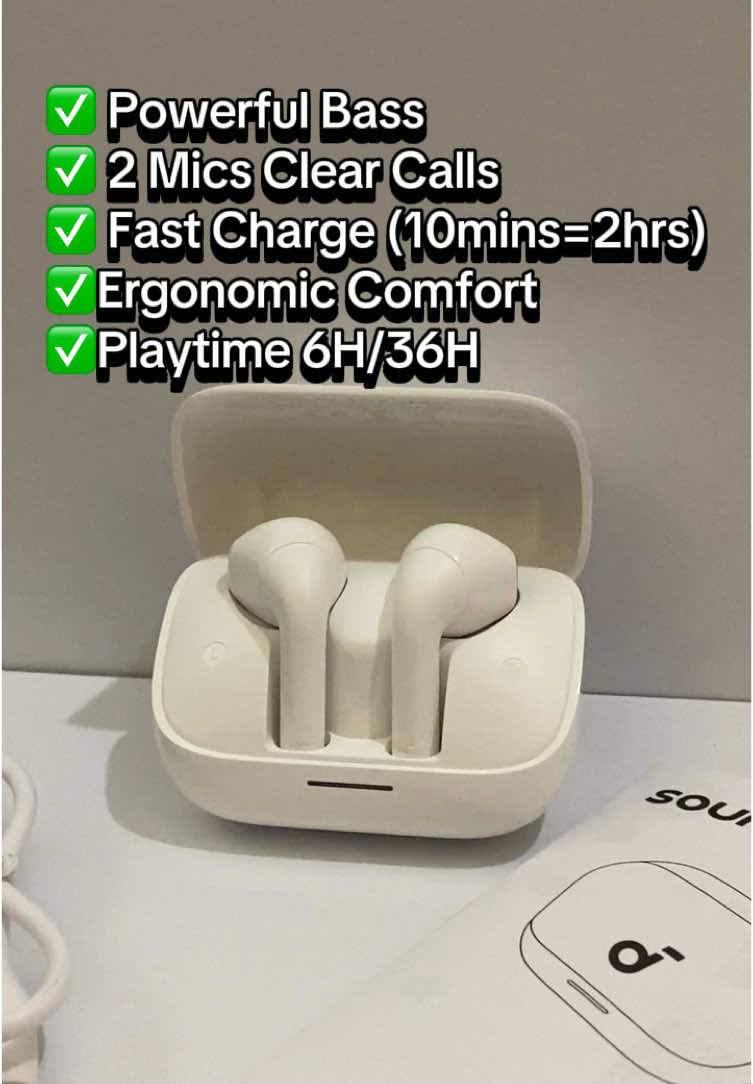 True to claim sa powerful bass! Tagal pa malowbat 🥰 #soundcoregoforgold #music #bluetoothearphone #white #aesthetic #recommendations #anker #foryou #foryoupage #fyp #fypシ 