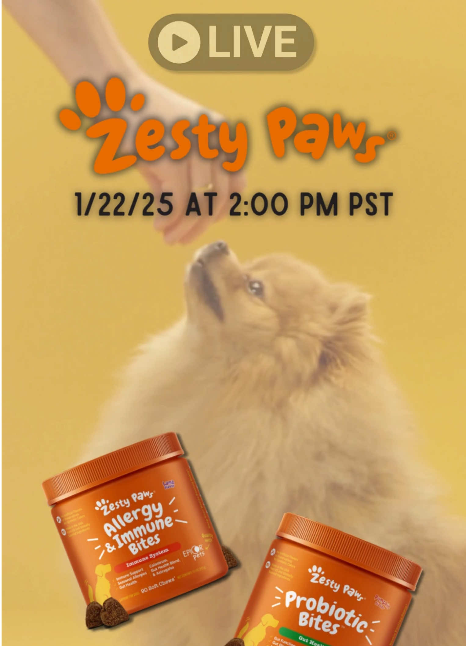 Open up your calendar! Tomorrow is the day to stock back up on your favorite pet supplements🐾 #ZestyPaws #livestream #tiktokshop #PetsOfTikTok #pettreats #PetParents 