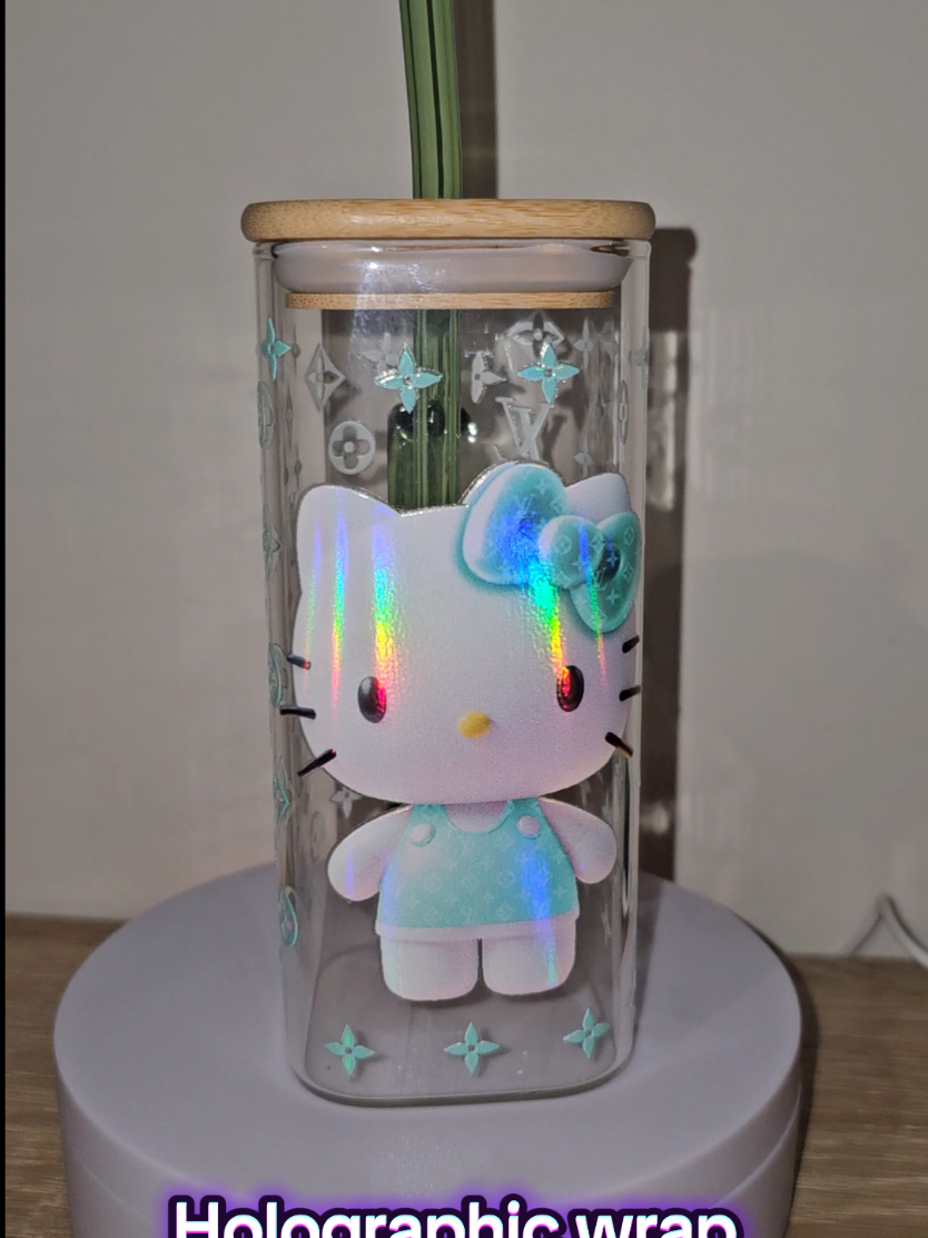 Cute Glass Cup With Holographic Wrap