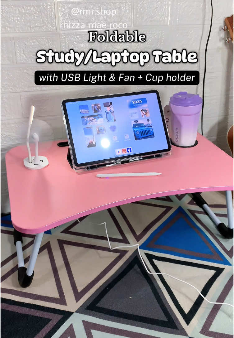 Study / laptop table with USB light , fan & cup holder ✨ #laptoptable #studytable #foldablelaptoptable #foldablestudytable #aestheticstudytable #tablewithcupholder #foldabletable #bedtable #bedsidetable #fyp #tiktokshop 