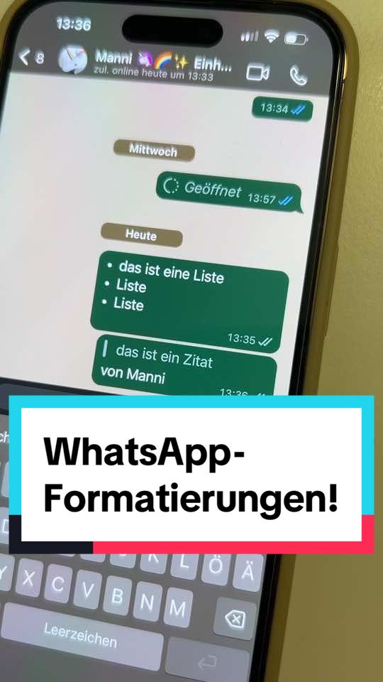 Es gibt immer wieder WhatsApp-Formatierungen, die wir noch nicht kannten 😌 #whatsapptips #whatsapp #smartphonetipp #lernenmittiktok #manniundanna #heise #tipp #tech 