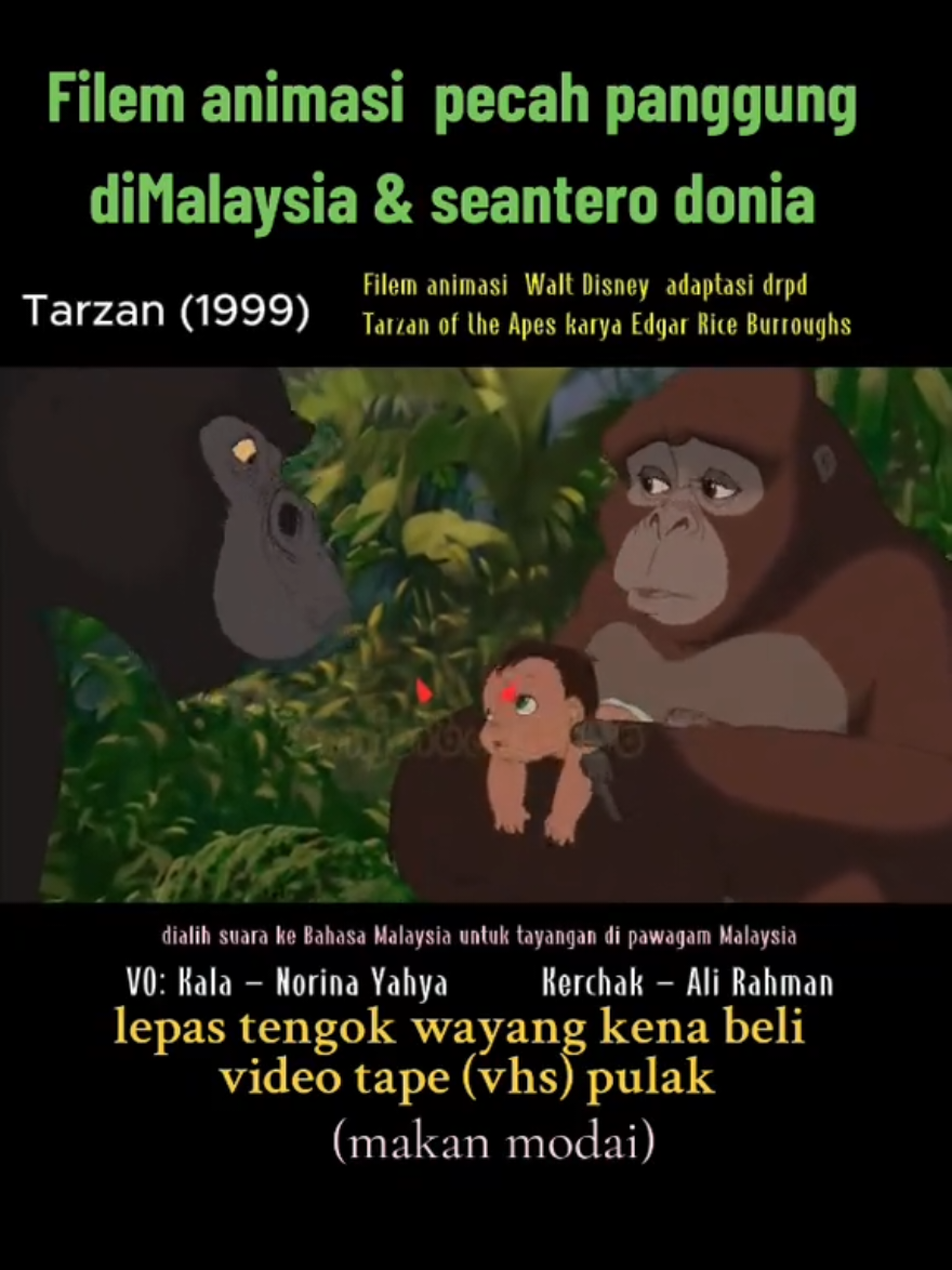 #tarzan #animasi 1999 dialih bahasa ke BM  oleh pelakon hebat spt Ramona Rahman Ali Rahman #zaibo #patrickteoh antara filem animasi yg kebaboom di Malaysia ketika itu. Lagu soundtrack Kau di Hatiku nyanyian Zainal Abidin (Headwind) menjadi instan hit. 22/01/2025