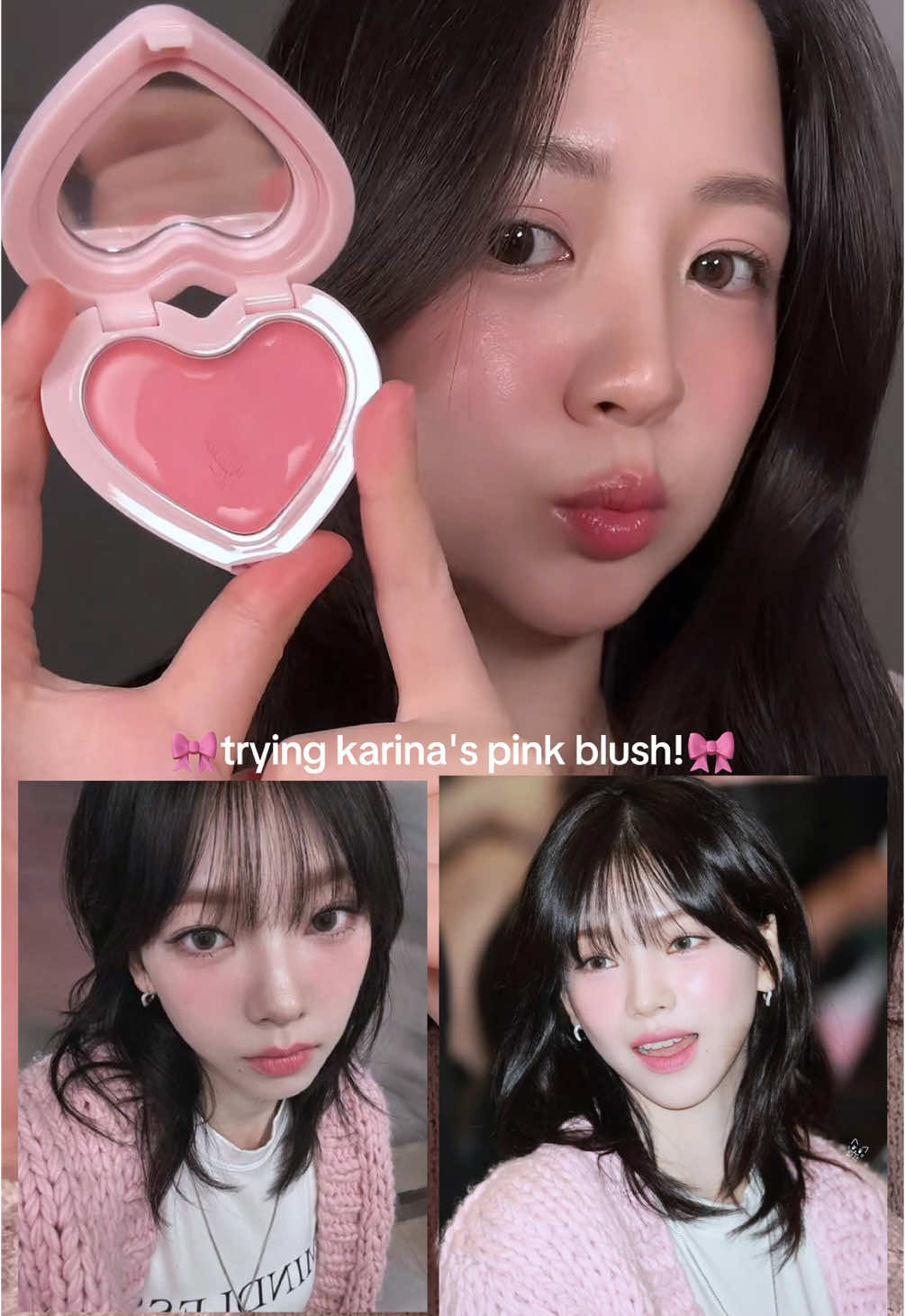 Trying aespa karina’s pink blush from aou 🎀💗✨ #kbeauty #aou #creamblush #karinablush #aespakarina @HEMEKO 