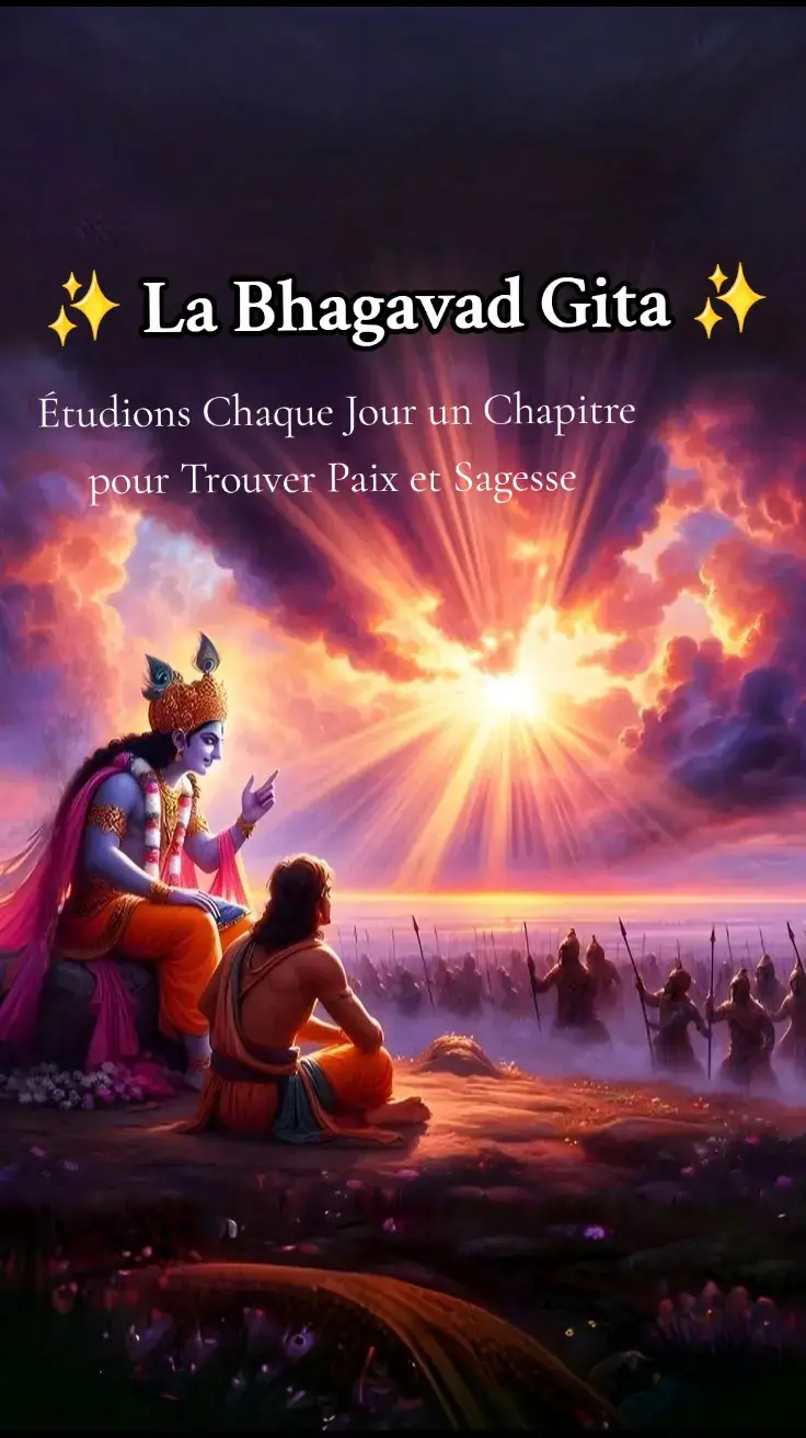 Tu veux des réponses profondes à la vie, des conseils spirituels puissants et un chemin vers la paix intérieure ?  La Bhagavad Gita est un guide intemporel qui révèle des vérités essentielles sur l'âme, le karma, la méditation, et bien plus encore ! 🌱 Chaque jour, nous allons étudier un chapitre de la Bhagavad Gita ensemble, pour découvrir des enseignements puissants et les appliquer dans notre vie quotidienne. 🙌🏼✨ Chaque chapitre nous offre une perspective différente sur comment vivre une vie pleine de sens, comment prendre des décisions éclairées et comment rester connecté au divin, tout en restant ancré dans le monde quotidien.  Ce n'est pas juste un texte spirituel, c’est un manuel pratique pour une vie épanouie ! 🌟 Alors, suis-moi chaque jour pour une nouvelle leçon de sagesse et de paix intérieure ! 🌸 #BhagavadGita #Spiritualité #PaixIntérieure #Karma #Yoga #DéveloppementPersonnel #Sagesse #SavoirDivin #InspirationQuotidienne #Réflexion #VieSpirituelle #Connaissance #Détachement #Méditation #Renoncement #AmourDivin #SoulAwakening #Sadhana #DivineWisdom #TruthSeekers #Bhakti #Mindfulness #RévélationDivine 