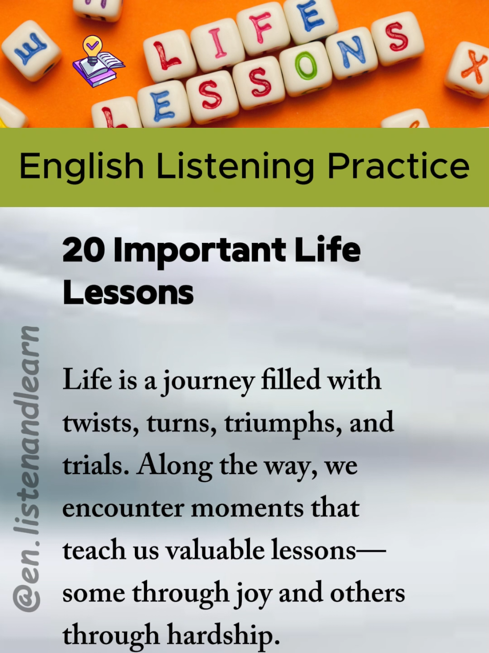 20 Important Life Lessons.  Improve your English skills by listening 🎧 and speaking 🗣️ practice by English narration and short story  #english #englishlistening #englishspeaking #englishstory #dailyenglish #englishpractice #lifelessons #lifelessonslearned 