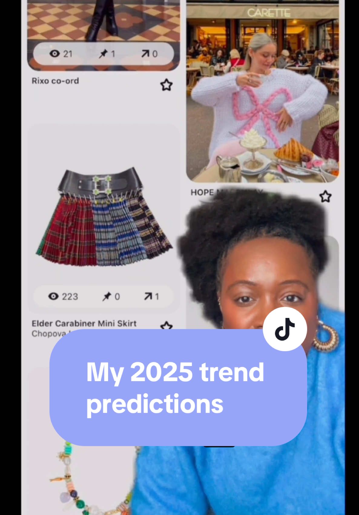 My 2025 trend predictions as a former knitwear designer. 👇🏾 Sike! Even Vogue is saying that trends are over. The trend is that everything is on trend or nothing is on trend. I remember leopard print being a thing back in 2012 when I worked for a major High Street brand and it’s been around ever since. It got rebranded ‘mob wife aesthetic’ last Winter, then discarded by Gen Z before ending up in Vogue again. Just keep wearing what you want! I have spotted some cool combos but I’m trying to resist firing up the Mastercard and seeing what I have already. I may not have something grey (and tbh grey bores me so I don’t want to buy something for the sake of it) but I could do blue and burgundy. I would love to invest in a @Chopova Lowena skirt but this really depends on me being restrained in my shopping habits. Loving content from @katyaklema, @a v r y, @Sara | Fashion Trends Expert, @Olivia & Alice and @dahana atm! But also the Chloe AW24 collection, which is completely different! I’ve just accepted that I have multiple aesthetics and that’s okay. How would you like to dress in 2025? #ss25trends #2025trends #trendsareover #dopaminedressing #personalstyle #ukblackgirls #blackgirltiktok #chloeaw24 #maximaliststyle #trendpredictions #iwearwhatiwant #individualstyle 