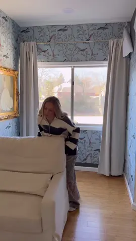 Nook Refresh pt 1! I’m planning a switch up for this little spot in our bedroom 💙I’ve loved this print but tbh I think I need to skim coat this orange peel texture before I install the new stuff! Come along for the journey ✨🫶 P.S I get questions about if I still like my big chair alll the time and I LOVE IT. It’s from @Namesake and it’s called the Crawford chair & a half. It’s so comfy and looks good in any room very very happy with that choice. #DIY #wallpaperremoval