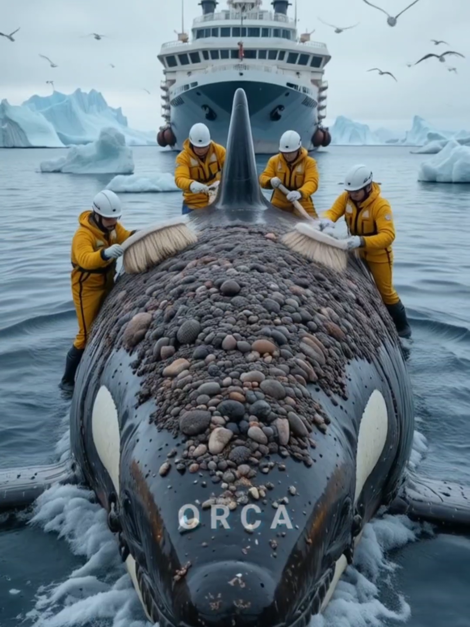 The killer whale has parasitic barnacles on its body and asks the sailors for help #killerwhale #orca #orcawhale #rescue #seaanimals 