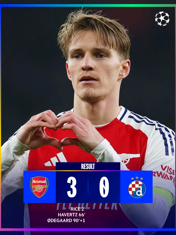 FT: Arsenal 3-0 Zagreb 🔴⚪ #coyg #arsenal #championsleague #havertz #odegaard #declanrice 