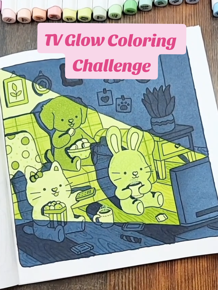 Replying to @art.skoosh I can't stop doing these lighting coloring challenges! It was so fun figuring out the highlights and shadows for this tv glow. Used Ohuhu markers in the Fuzzy Hygge coloring book from Vivi Tinta. #coloringtok #cozycoloring #colorwithme #coloringtherapy #coloringbookforadults #ohuhumarkers #ohuhubrushmarkers #relaxingcoloring #colorwithmarkers #coloringpages #calmingvideos #colorwithkatie #vivitinta #coloringchallenge 