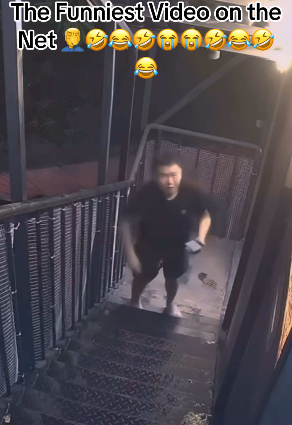 Guy falls down the steps #steps #fall #slide #comedy #twice #tears #toofunny #viral 