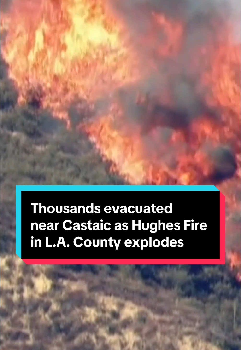 A new, fast-moving wildfire has erupted in Los Angeles County near Castaic, burning over 8,000 acres so far. Officials have ordered mandatory evacuations for thousands as they try to contain the Hughes Fire. #news #wildfire #losangeles #california #fire #LA 