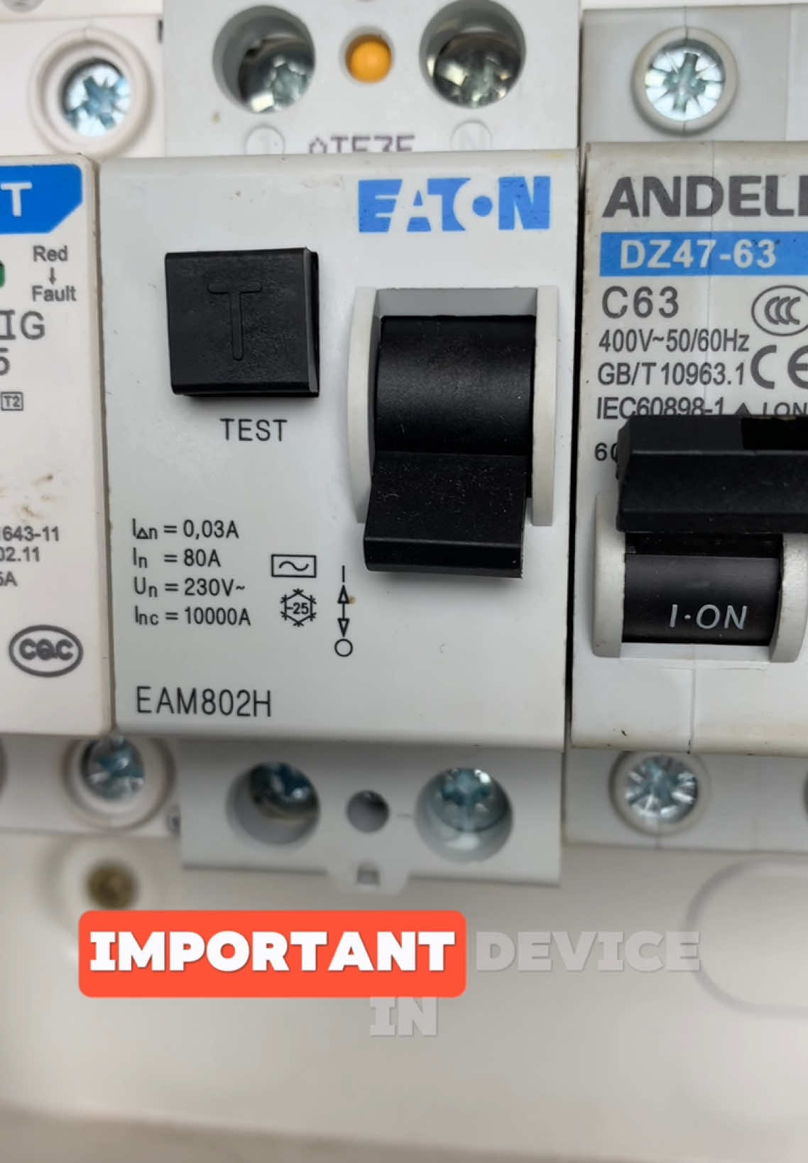 An RCCB (Residual Current Circuit Breaker), also known as an RCD (Residual Current Device), is crucial in an electrical installation for several reasons: 	1.	Prevents Electric Shocks: RCCBs detect and disconnect the power supply if they sense a leakage current caused by faults like touching a live wire. This protects people from severe electric shocks. 	2.	Protects Against Fire Hazards: Leakage currents, especially through faulty wiring or appliances, can cause overheating and lead to electrical fires. An RCCB helps prevent such situations. 	3.	Detects Earth Faults: RCCBs monitor the balance between live and neutral currents. If there’s an imbalance (e.g., current leaking to the ground), the device trips, indicating an earth fault. 	4.	Complies with Safety Standards: Many building and electrical codes mandate the use of RCCBs to ensure safety and compliance with regulations. 	5.	Protects Appliances: Faulty appliances with leakage currents can cause damage over time. RCCBs cut off the power supply, helping protect your appliances from further harm. 	6.	Enhances Safety in Wet Environments: RCCBs are especially important in bathrooms, kitchens, or outdoor installations, where water increases the risk of electric shock. Key Takeaway: An RCCB is a life-saving device that protects both people and property by quickly disconnecting power during electrical faults, making it an essential component in modern electrical installations. #electrician #electrical #wiring #electricalsafety #electricalengineering #follow #fyp 